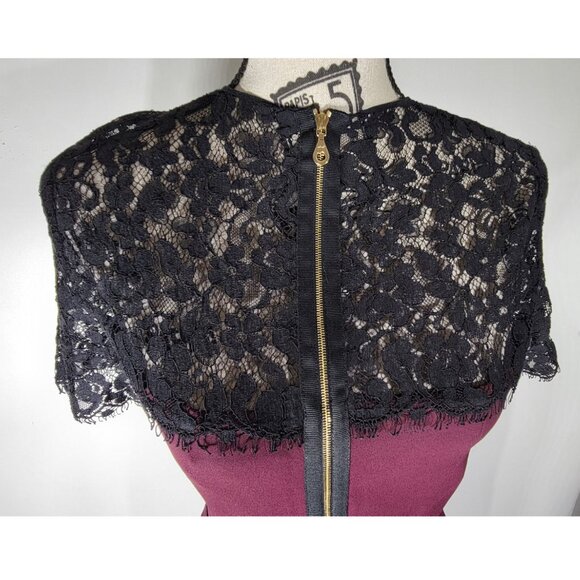 Erdem 'Keni' Lace Trim Shift Dress, Burgundy & Black, Womens Size 4 US - Picture 6 of 10